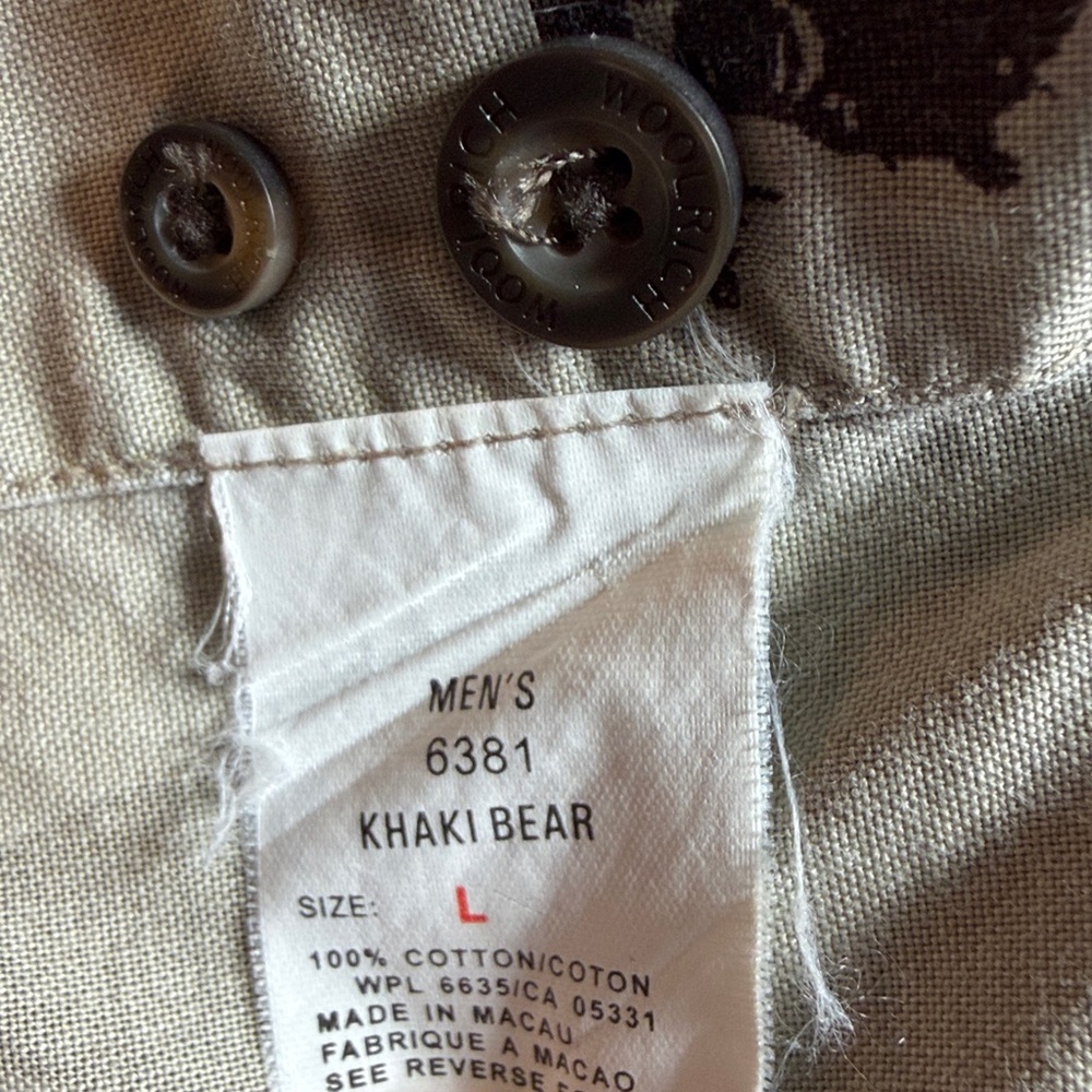 WOOLRICH KHAKI BEAR PRINT MEN’S COTTON BUTTON-DOWN SHIRT SIZE LARGE - Picture 11 of 11